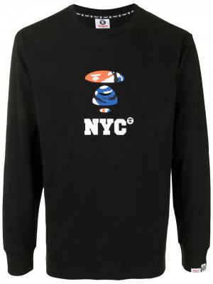 Рубашка с длинными рукавами и принтом NYC AAPE BY *A BATHING APE®. Цвет: черный