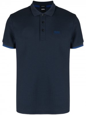 Рубашка поло с вышитым логотипом BOSS. Цвет: синий