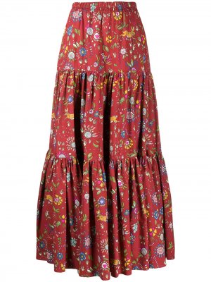 Ярусная юбка макси с цветочным принтом La Doublej. Цвет: красный