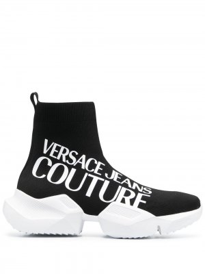 Кроссовки-носки с логотипом Versace Jeans Couture. Цвет: черный