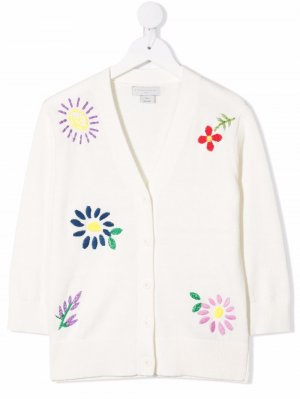 Кардиган с V-образным вырезом и цветочной вышивкой Stella McCartney Kids. Цвет: белый