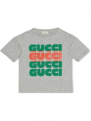 Футболка с логотипом Gucci Kids. Цвет: серый