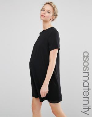 Цельнокройное платье для беременных с верхним слоем из шифона ASOS Maternity. Цвет: черный