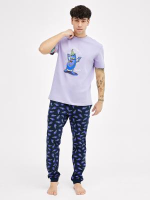 Комплект мужской (футболка, брюки) лиловый с баклажанами Mark Formelle. Цвет: лиловый +баклажаны на неви