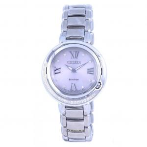 Женские часы  из нержавеющей стали с бриллиантами и серебряным циферблатом Eco-Drive EX1120-53X Citizen