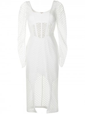 Платье Crochet Lace с длинными рукавами Dion Lee. Цвет: белый