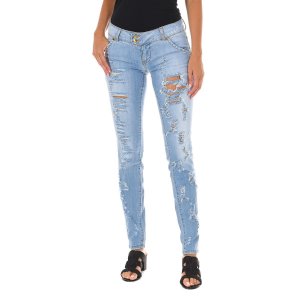 Длинные джинсовые брюки с эффектом потертостей и рваностей 10DBF0094 женщина MET