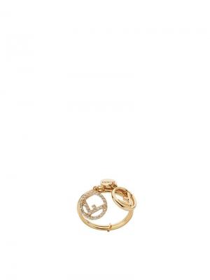 Кольцо с двумя подвесками логотипом Fendi. Цвет: золотистый