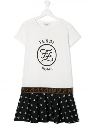 Платье-футболка с логотипом Fendi Kids. Цвет: белый