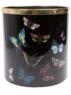 Урна для мусора Butterfly с золотистой окантовкой Fornasetti. Цвет: черный