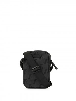 Жаккардовая сумка-мессенджер с монограммой Emporio Armani. Цвет: черный