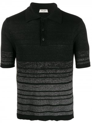 Полосатая рубашка-поло с эффектом металлик Saint Laurent. Цвет: черный