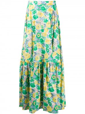 Расклешенная юбка макси с цветочным принтом Plan C. Цвет: зеленый