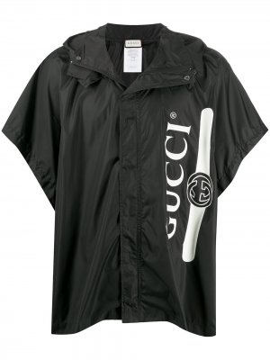 Пончо с капюшоном и логотипом Gucci. Цвет: черный