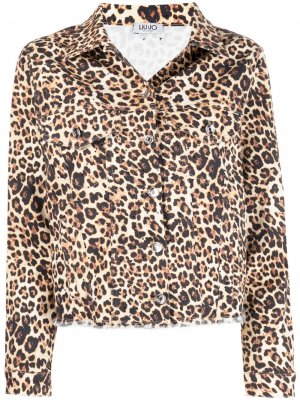Пиджак с леопардовым принтом и необработанными краями LIU JO. Цвет: нейтральные цвета