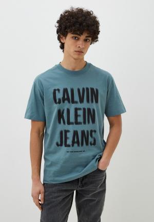 Футболка Calvin Klein Jeans. Цвет: бирюзовый