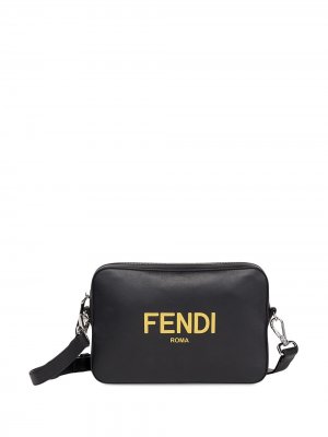 Сумка на плечо с тисненым логотипом Fendi. Цвет: черный