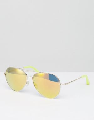 Золотистые солнцезащитные очки-авиаторы Matthew Williamson. Цвет: желтый