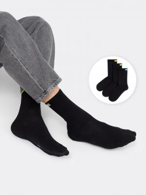 Мультипак высоких мужских носков черного цвета (3 пары) с прямоугольной цветной вставкой Mark Formelle. Цвет: черный-3