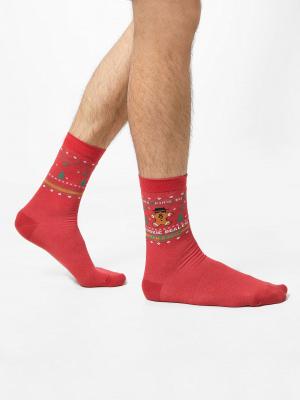 Высокие мужские носки темно-красного цвета с новогодними рисунками Mark Formelle. Цвет: т.красный