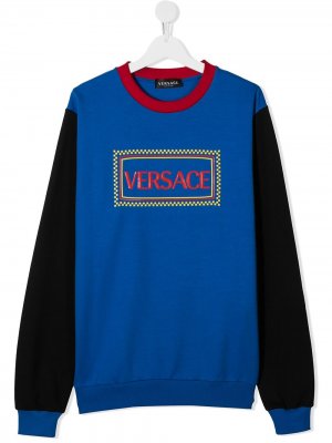 Толстовка с круглым вырезом и логотипом Young Versace. Цвет: синий