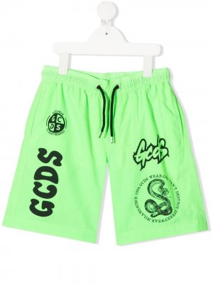 Плавки-шорты с логотипом Gcds Kids. Цвет: зеленый