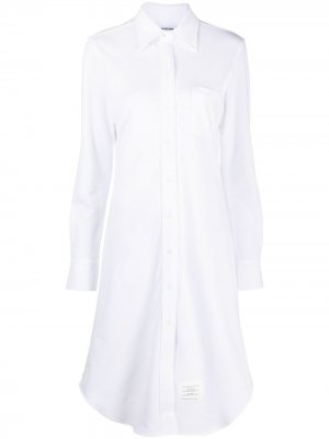 Платье-рубашка из ткани пике Thom Browne. Цвет: белый