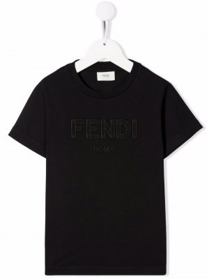 Футболка с вышитым логотипом Fendi Kids. Цвет: черный