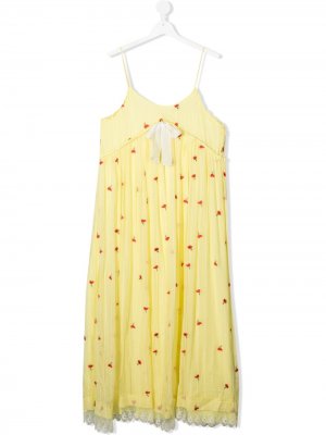 Платье с цветочной вышивкой Chloé Kids. Цвет: желтый