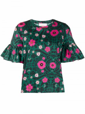 Присборенная блузка с цветочным принтом La Doublej. Цвет: зеленый