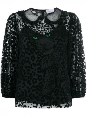 Прозрачная блузка с леопардовым принтом RED Valentino. Цвет: черный