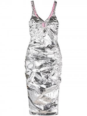 Приталенное платье миди с эффектом металлик Maisie Wilen. Цвет: серебристый