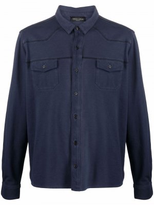 Рубашка с контрастной строчкой и длинными рукавами Roberto Collina. Цвет: синий