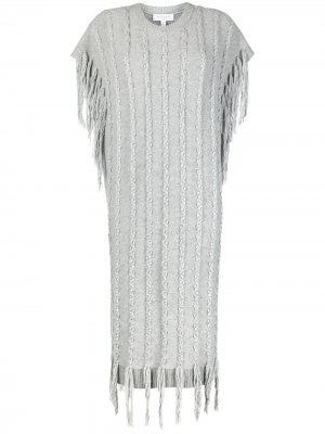 Трикотажное платье миди с бахромой Michael Kors. Цвет: серый
