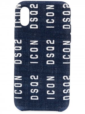 Джинсовый чехол для iPhone X с логотипом Dsquared2. Цвет: синий