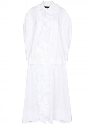 Платье-рубашка миди с оборками Simone Rocha. Цвет: белый