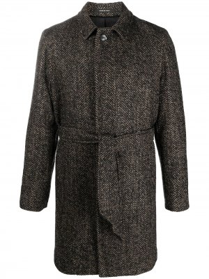 Пальто с поясом и узором шеврон Tagliatore. Цвет: коричневый