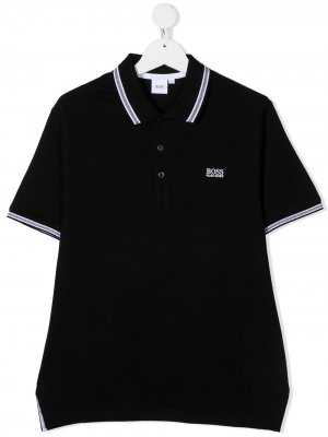 Рубашка поло с вышитым логотипом BOSS Kidswear. Цвет: черный