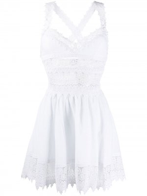 Поплиновое платье с кружевными вставками Charo Ruiz Ibiza. Цвет: белый