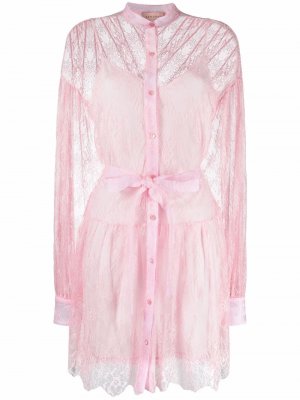 Платье-рубашка с кружевом Ermanno. Цвет: розовый