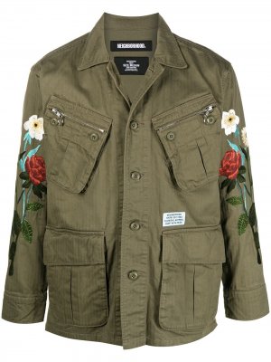 Куртка-рубашка с цветочной вышивкой Neighborhood. Цвет: зеленый