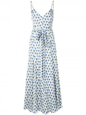 Платье миди с поясом и цветочным принтом Carolina Herrera. Цвет: белый