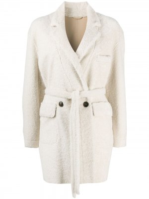 Однобортное пальто с поясом Simonetta Ravizza. Цвет: белый