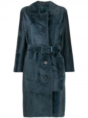 Однобортное пальто с поясом Liska. Цвет: синий