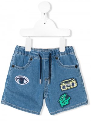 Джинсовые шорты с нашивками Kenzo Kids. Цвет: синий
