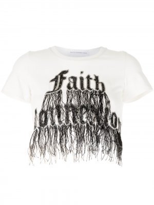 Укороченная футболка с бахромой и вышитым логотипом Faith Connexion. Цвет: белый