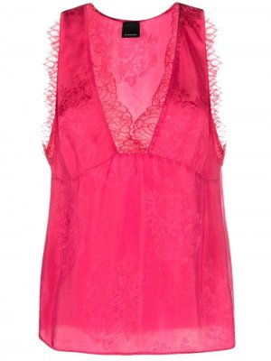 Блузка с цветочным принтом и кружевом Pinko. Цвет: розовый