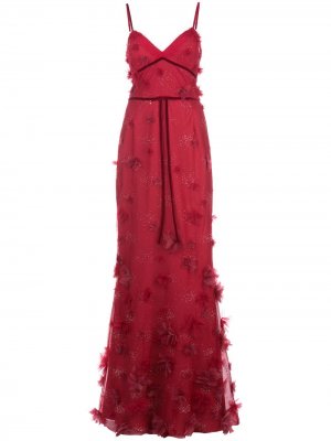 Вечернее платье с цветочным принтом Marchesa Notte. Цвет: красный