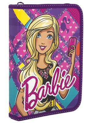 Пенал жесткий ламинированный с клапаном Barbie. Цвет: темно-фиолетовый, желтый, розовый