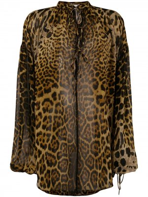Блузка с леопардовым принтом Saint Laurent. Цвет: коричневый